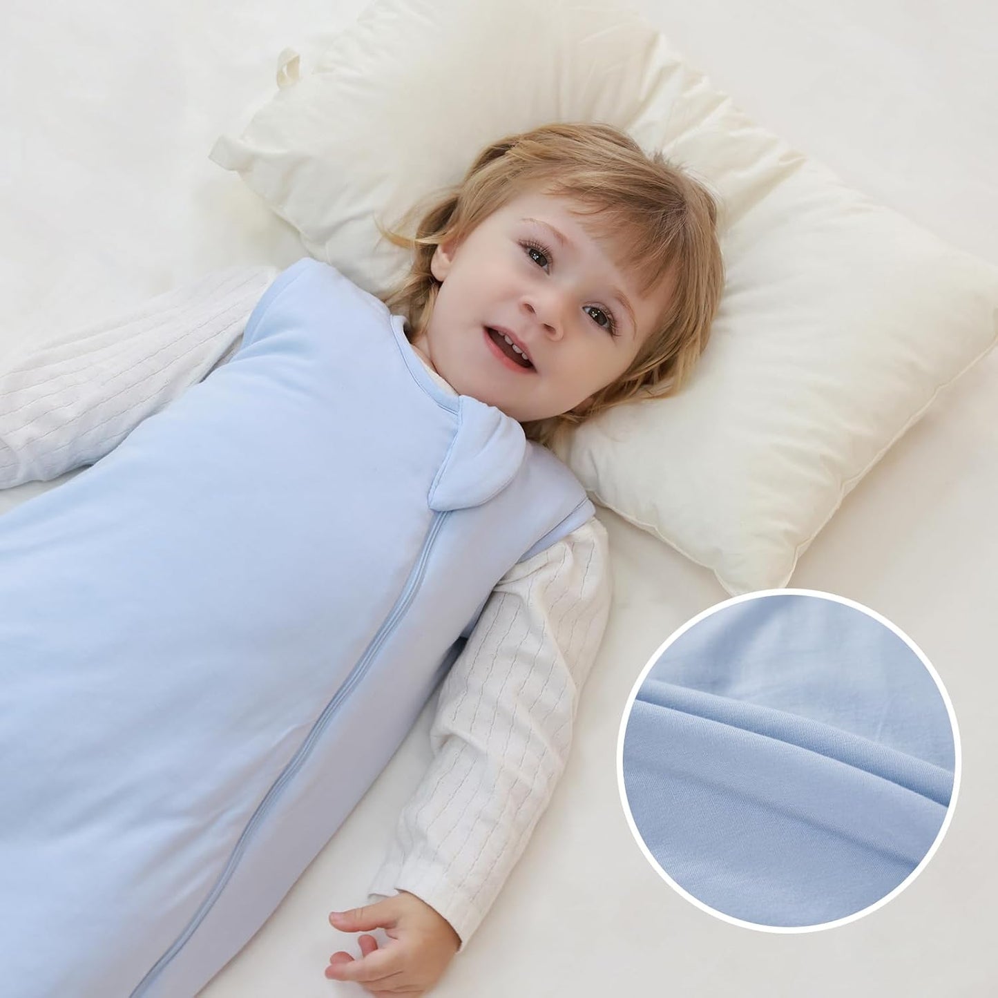 Mosebears Unisex Baby Sleep Sack 1.0 TOG, Supersoft Rayon Made from Bamboo Wearable Blanket with 2-Way Zipper (Sage&Blue,18-36 Months)