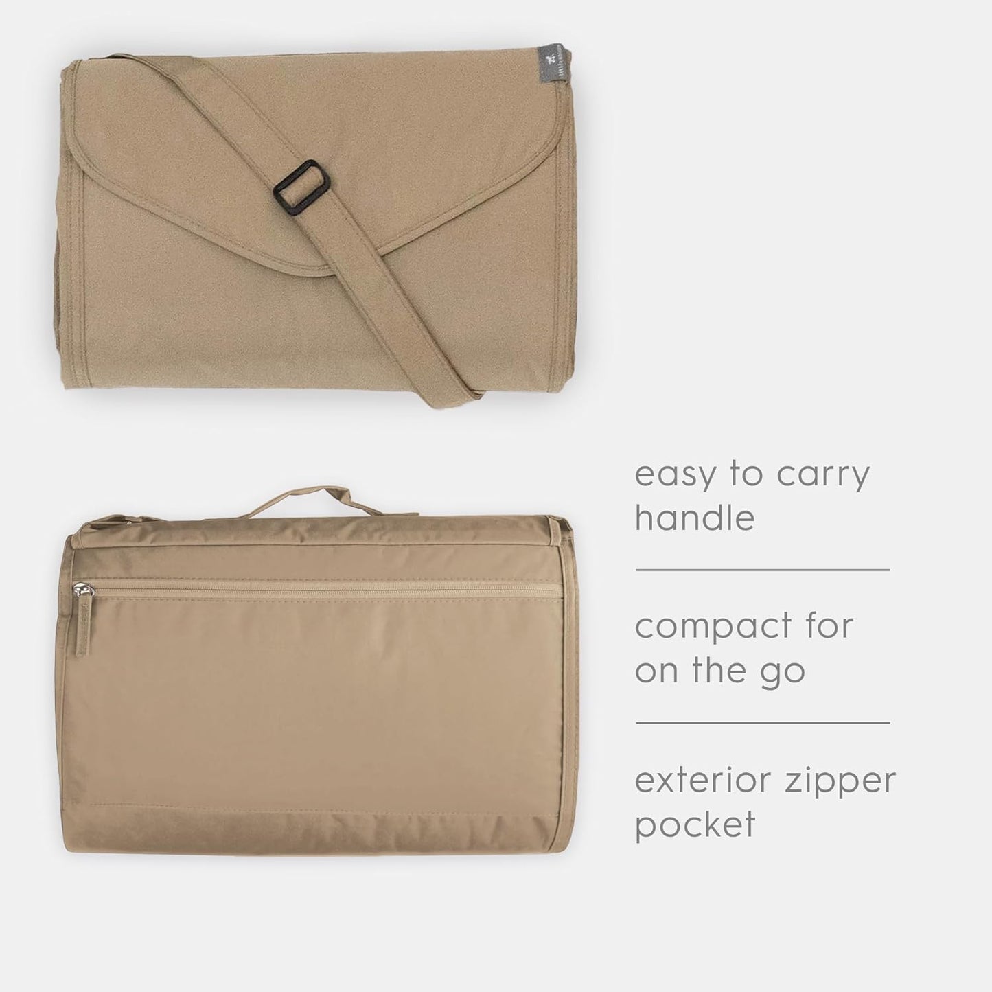 Little Unicorn 5'x7' Outdoor Family Picnic & Beach Blanket | Durable & Water-Resistant Fabric | Compact Fold & Easily Wipes Clean | Zipper Pocket (Beige Buffalo Check)