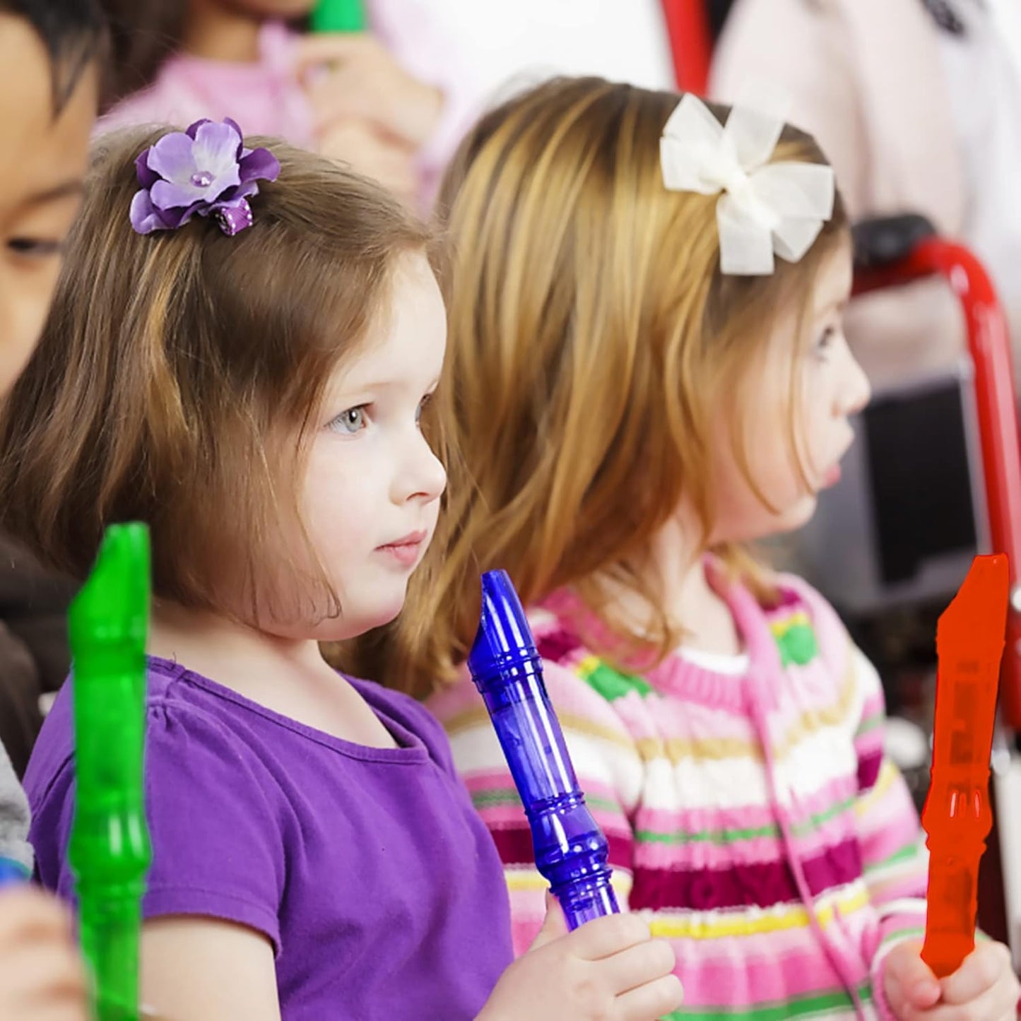 SANNIX 4 Pack 8 Hole Plastic Soprano Descant Recorder Instrument for Kids Beginner Eastar Recorder With Cleaning Rod, Instruction and Storage Bag, German Style (Clear Green)