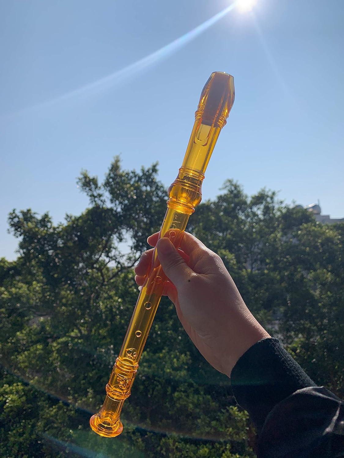 SJOYS ENGIEGEE 8-Hole Soprano Descant Recorder Kids Music Flute with Cleaning Rod & Case Bag For School Student Home Entertainment Transparent Orange