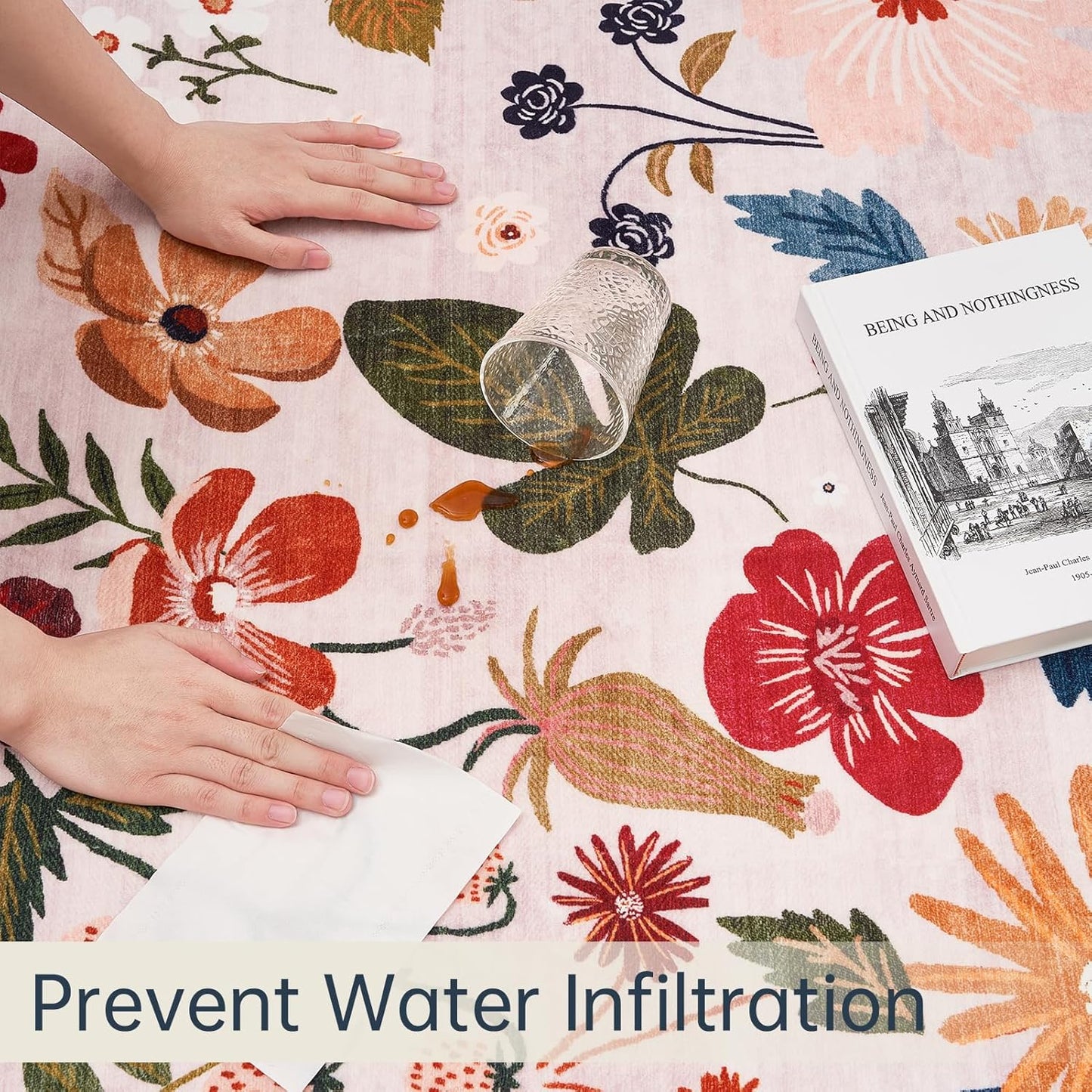 Area Rugs 4x6 for Living Room Machine Washable Non Slip Sound Absorbing Soft Faux Fur Low Pile Carpet Rugs Beige Boho Floral Rug for Living Room Bedroom Kids Room College Dorm Dining Room