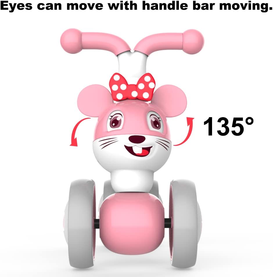 YGJT Baby Balance Bike for 1 + Year Old Boy and Girl, Indoor Outdoor Non-Pedal Baby Walker Toys for 10-36 Months Toddlers, Silent Wheels, 1st Birthday Gift, Kids First Bike Pink Mouse