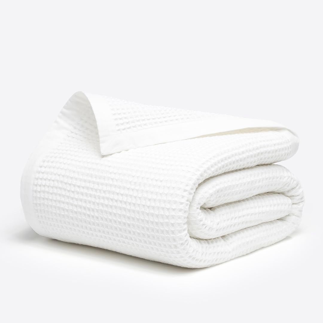 Salt Earth GOTS Certified 100% Organic Cotton Throw Blanket, 55" X 60" Waffle Blankets & Throws for Bed, Throw Blanket for Couch, Modern & Cozy Blanket, All Season, Comfy & Soft Blanket (Snow White)