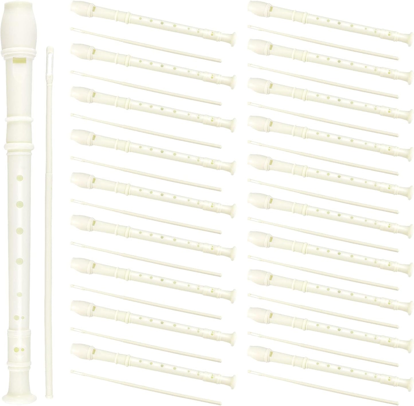 SINJEUN 20 Pack 8 Hole Soprano Recorders, Plastic Descant Flute German Style Recorder Instrument with Cleaning Rod for Beginners, Back to School Gift, White