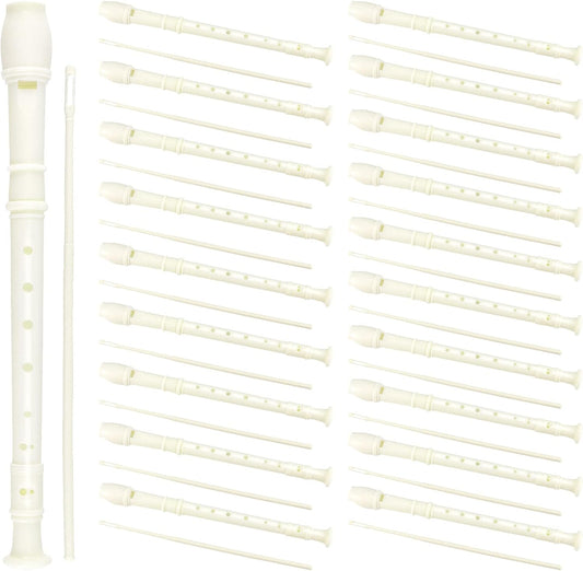 SINJEUN 20 Pack 8 Hole Soprano Recorders, Plastic Descant Flute German Style Recorder Instrument with Cleaning Rod for Beginners, Back to School Gift, White