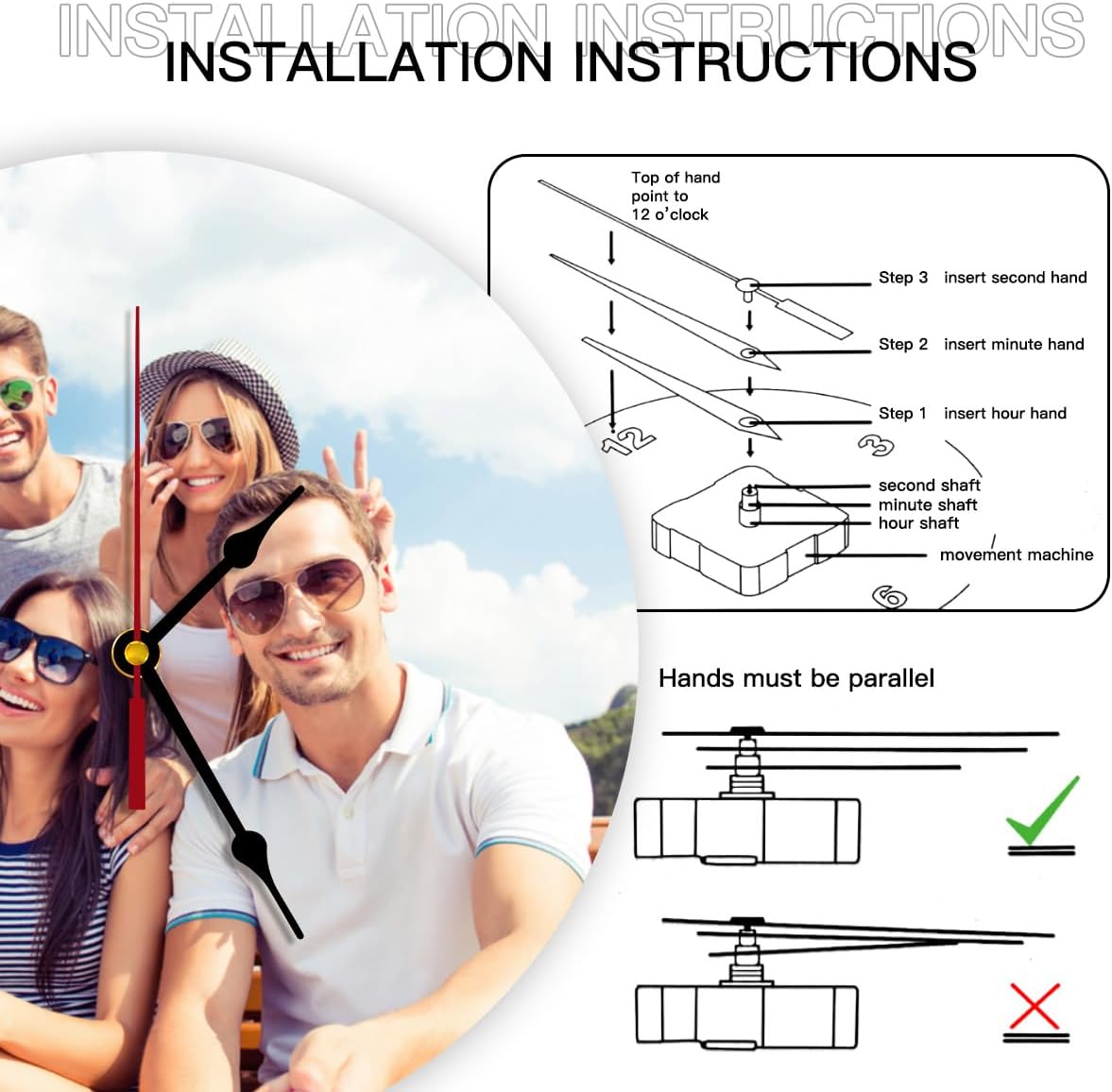 Generic Custom Clocks for Walls Personalized Clocks with Picture Customize Gifts for Kitchen Bathroom Home Wedding Friend Family Lover, 10inch-25cm