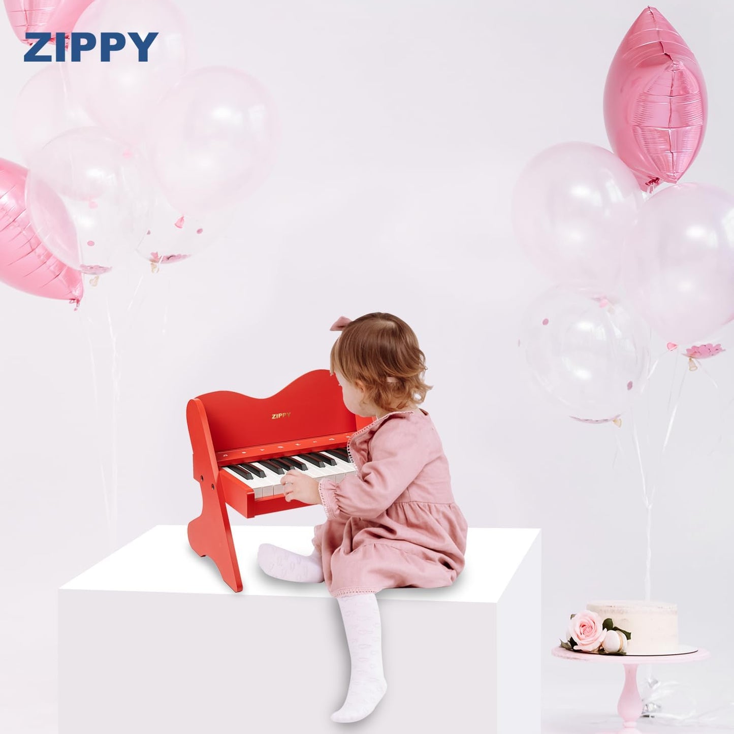 ZIPPY Kids Piano Keyboard, 25 Keys Digital Piano for Kids, Touch Sensitive Control Panel, Volume Adjustable, Mini Music Educational Instrument Toy, Wood Toy for Toddlers Girls Boys (Red)