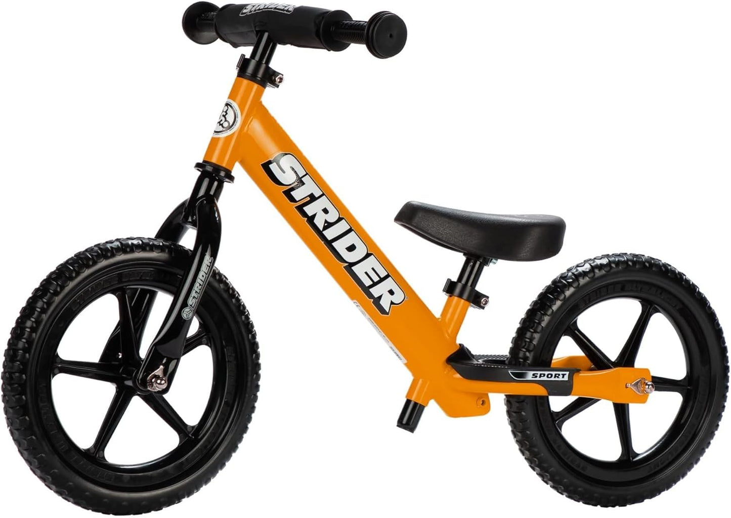 Strider 12” Sport Bike - No Pedal Balance Bicycle for Kids 1 to 4 Years - Includes Safety Pad, Padded Seat, Mini Grips & Flat-Free Tires - Tool-Free Assembly & Adjustments