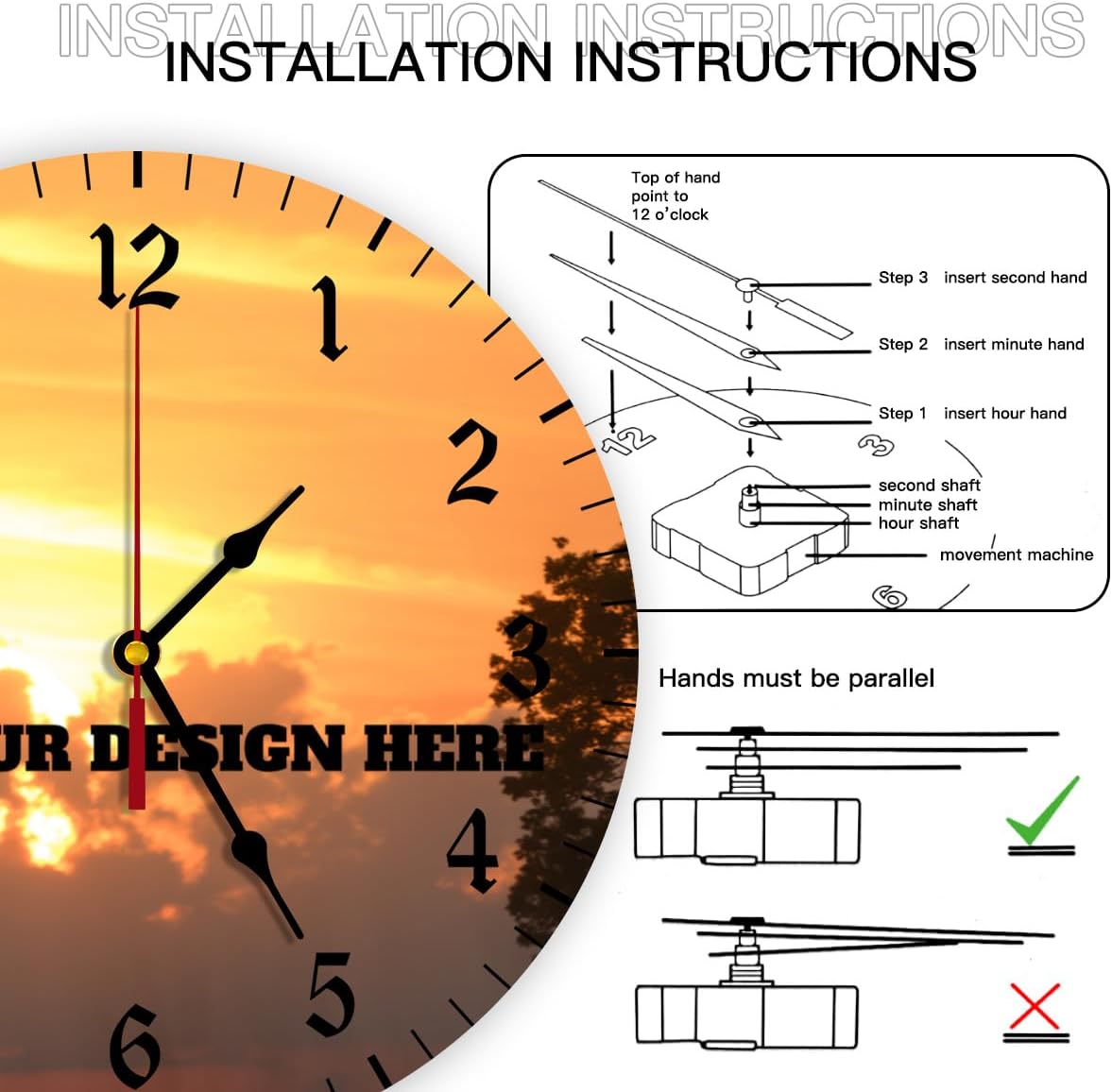 Generic Custom Wall Clock Personalized Clocks with Photo Text Logo Customize Gifts for Kitchen Bathroom Home Wedding Friend Family Lover, 12inch-30cm