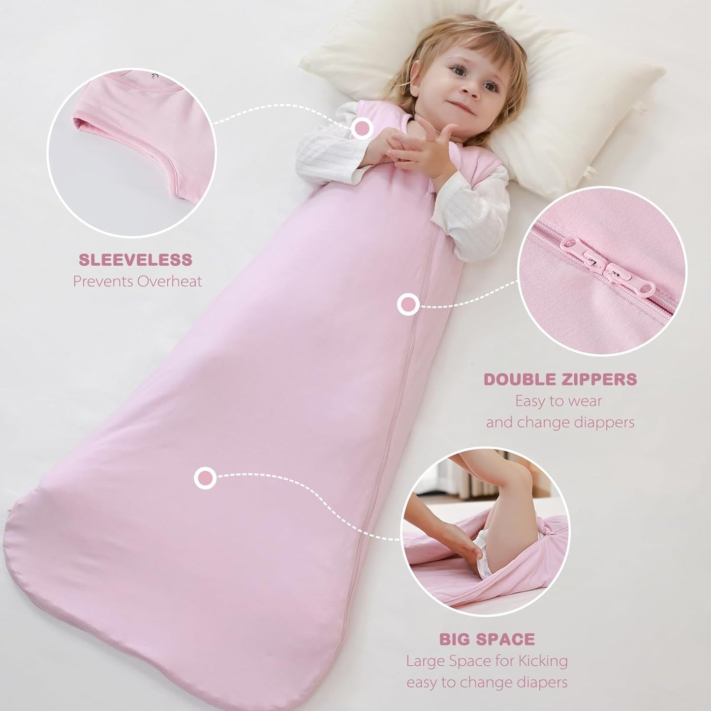 Mosebears Unisex Baby Sleep Sack 1.0 TOG, Supersoft Rayon Made from Bamboo Wearable Blanket with 2-Way Zipper (Blush,18-36 Months)
