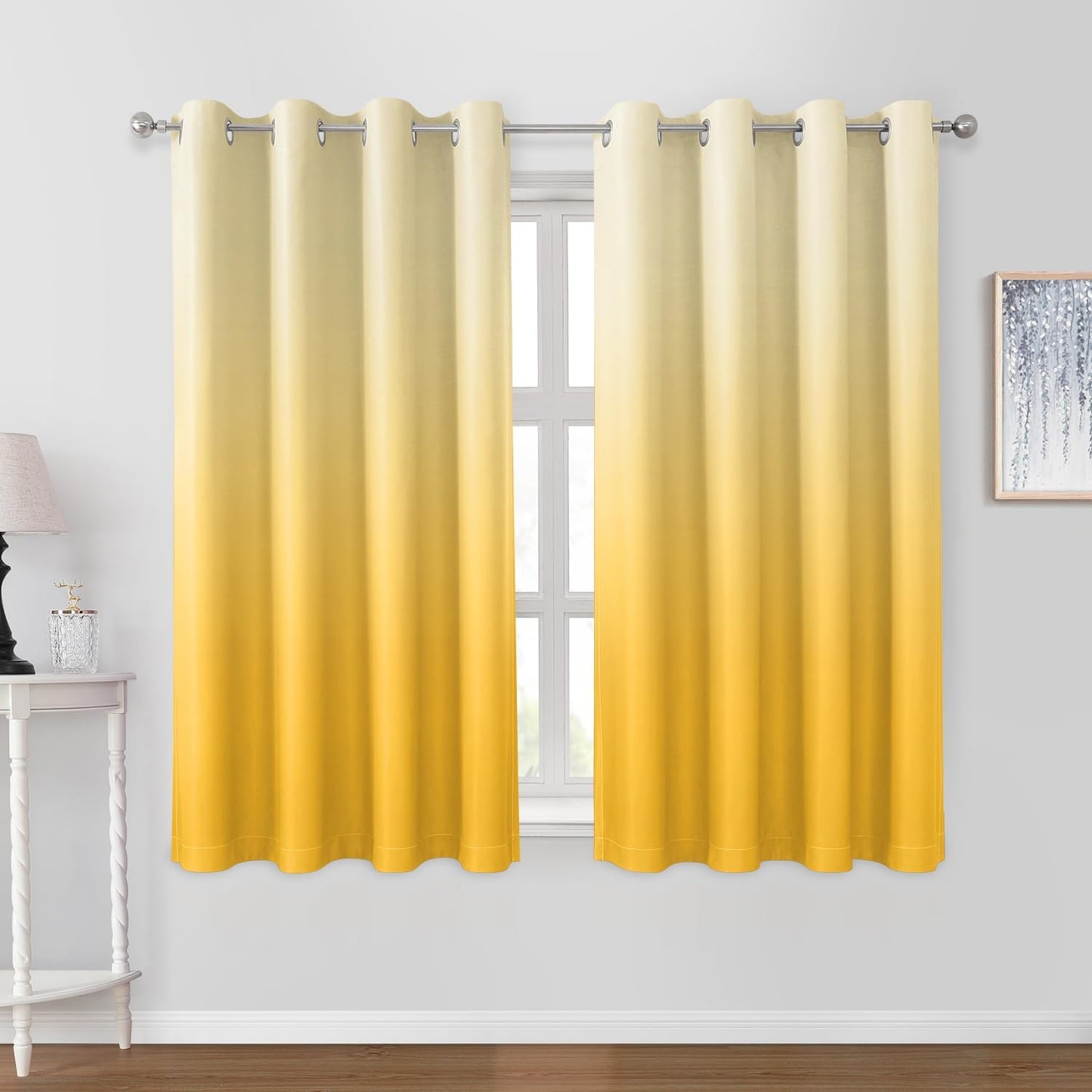 HOMEIDEAS Yellow Ombre Blackout Curtains 52 X 63 Inch Length Gradient Room Darkening Thermal Insulated Energy Saving Grommet 2 Panels Window Drapes for Living Room, Bedroom