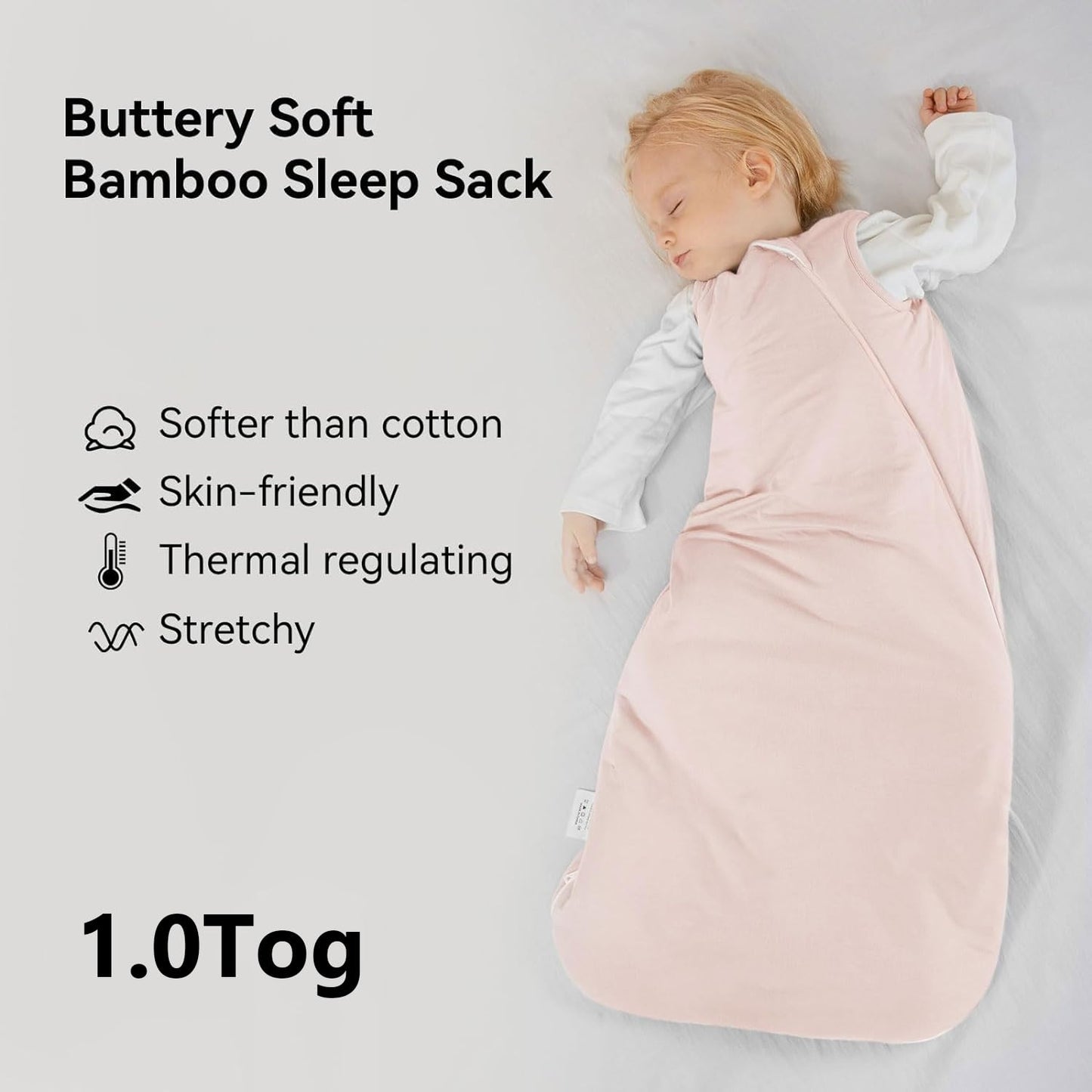 Rayon Made from Bamboo Sleep Sack 0-6 Months 1.0 Tog Ultra Soft Baby Wearable Blanket 0-3 Months Sleeping Sack 3-6 Months for Infant Newborn Babies Unisex Girl Boy 2-Way Zipper Breathable Lightweight
