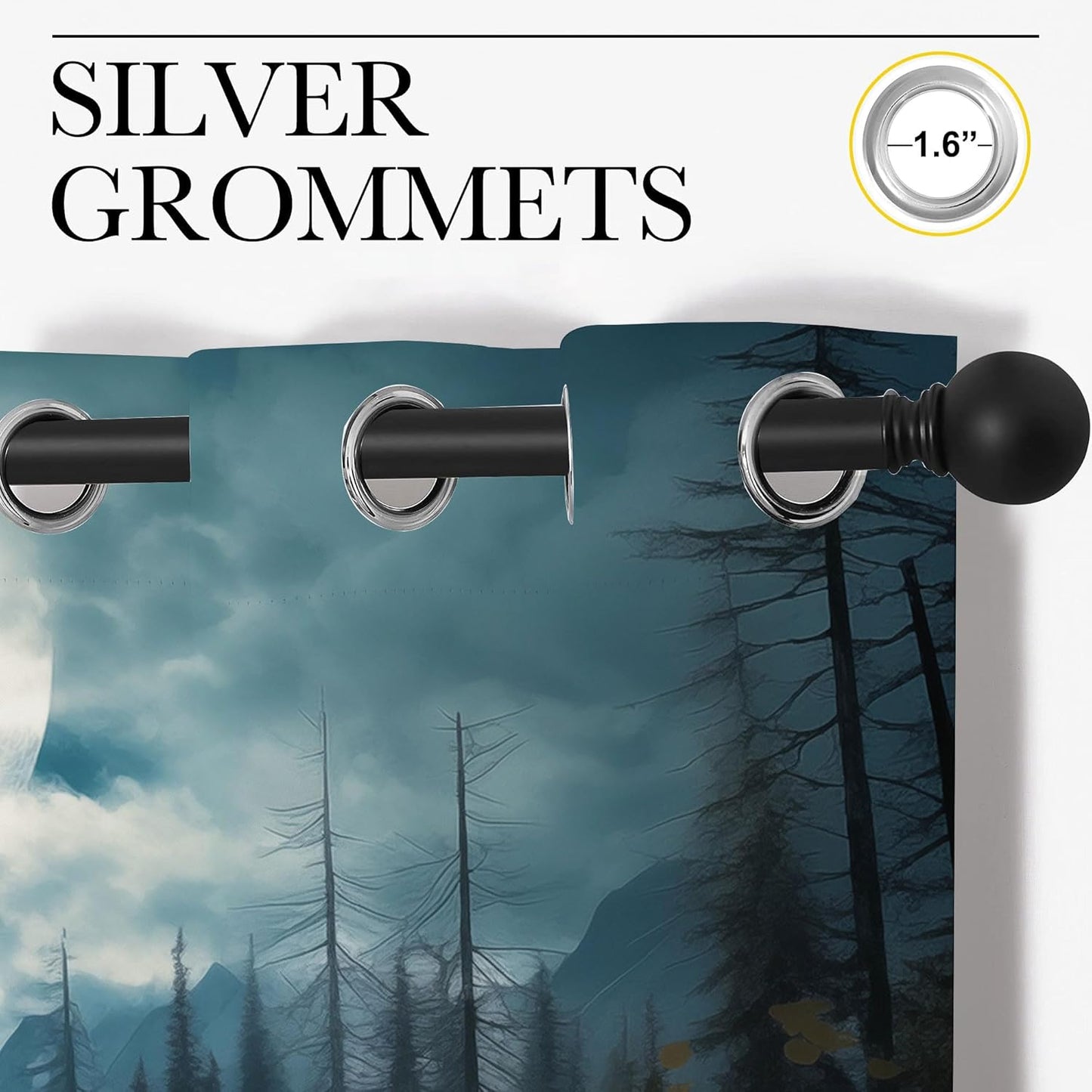 Wolf Blackout Curtains for Boys Girl Bedroom Decor,Dreamy Forest Full Moon Wolf Pack Thermal Insulated Grommet Drapes Darkening Window Curtain for Living Room Home 84x63 inch