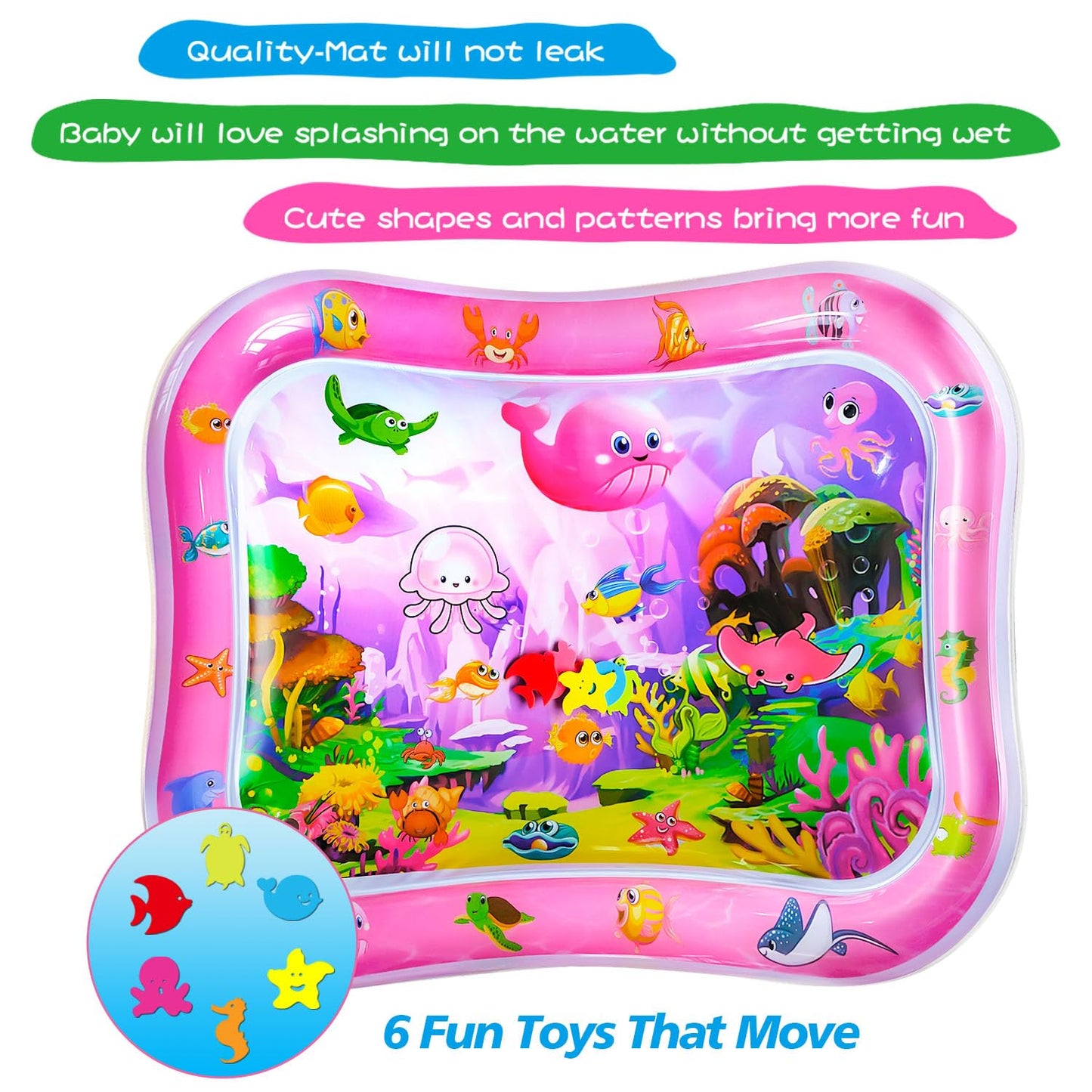 ZHUYNXIR Extra Big Infant Toys, Tummy time mats,Tummy time Toys, Baby Pink Water Play mat, Fun Early Development Activity Play Center for Newborn, Pink 39.5x31.5 in.