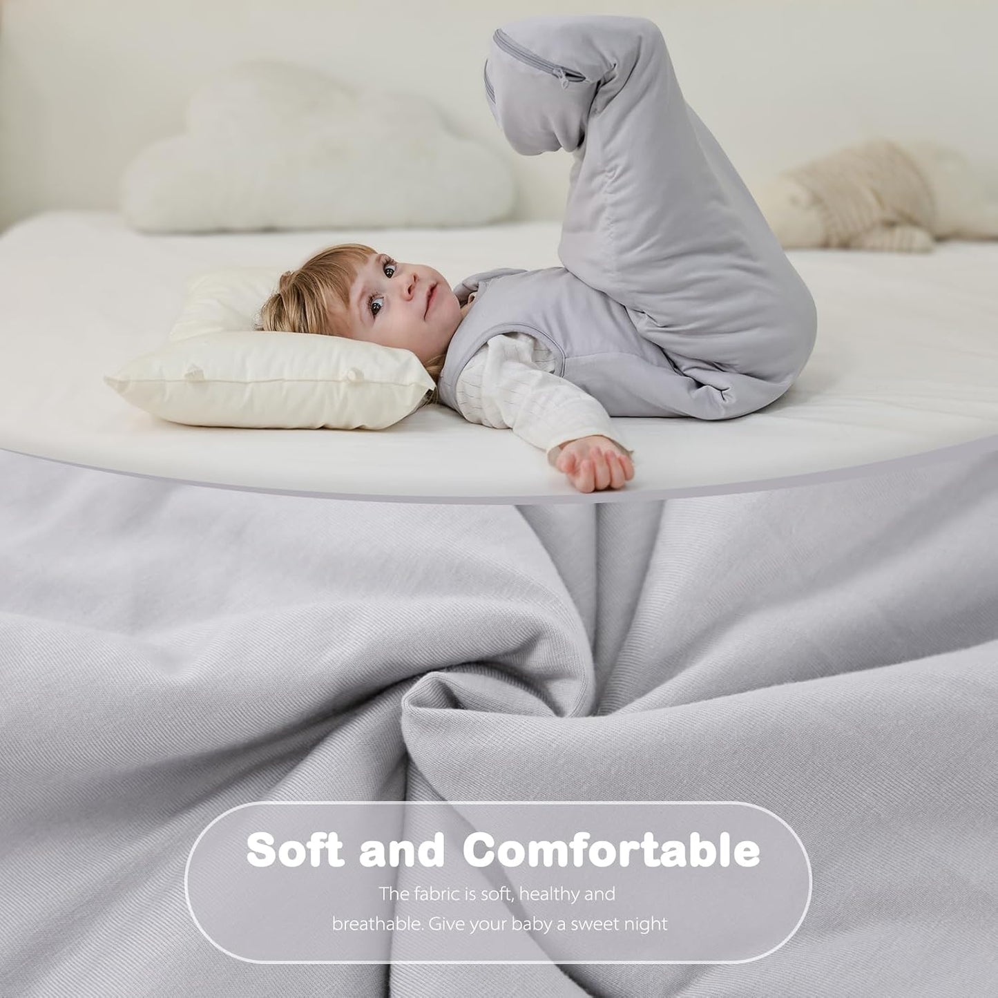 Mosebears Unisex Baby Sleep Sack 1.0 TOG, Supersoft Rayon Made from Bamboo Wearable Blanket with 2-Way Zipper (Light Grey,6-18 Months)