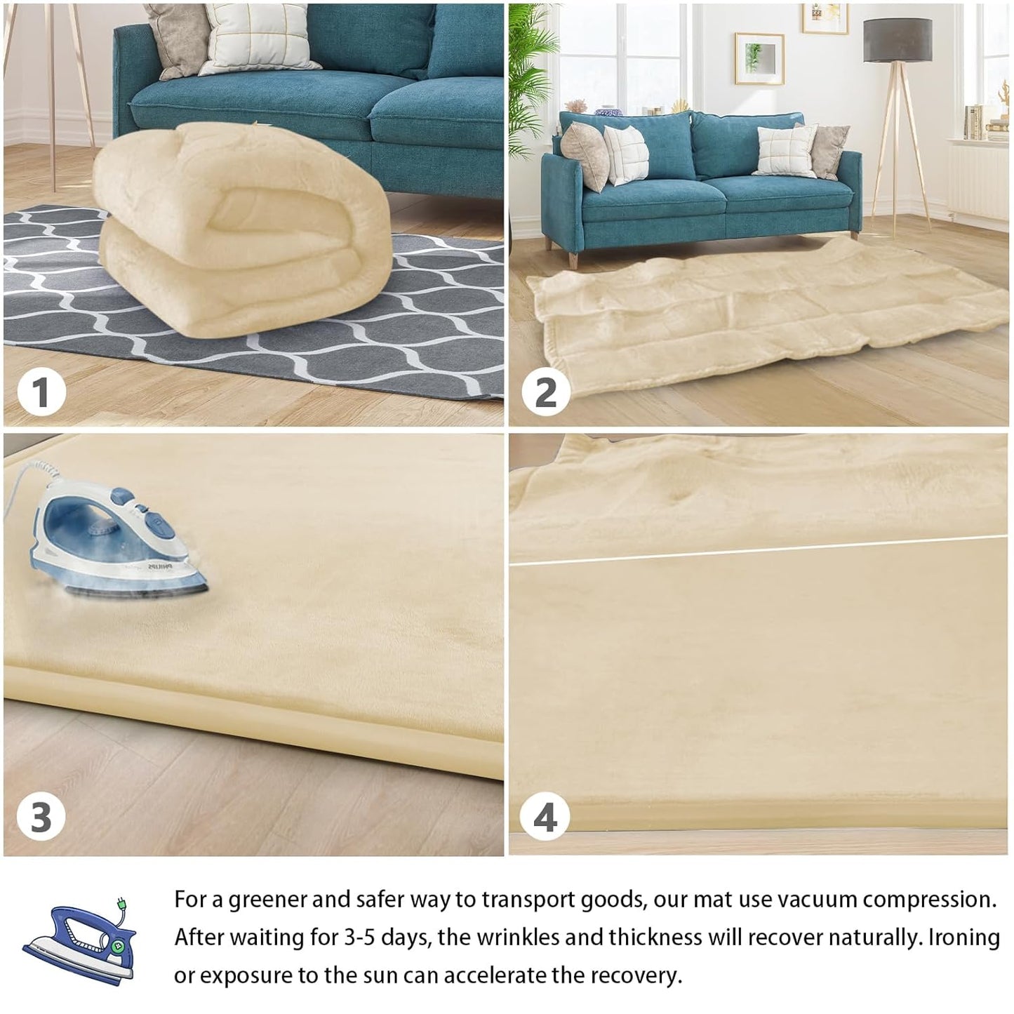 Baby Play Mat for Floor Tummy Time Mat Nursery Rug Muscle Area Playroom Rug Tatami 79"x118" Memory Foam 1.3" Thick Crawling For Babies,Toddlers, Infants, Kids,Floor(Beige)