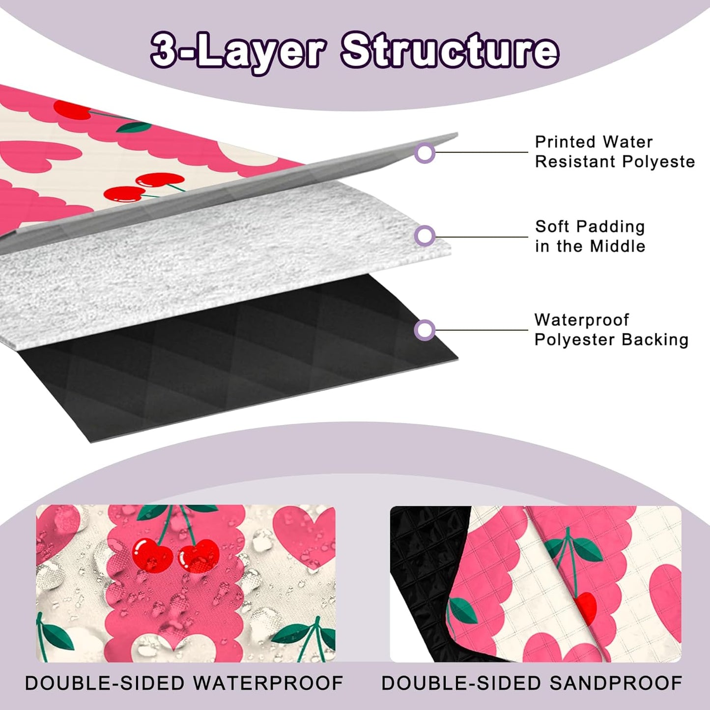 Poedist Extra Large Picnic Blanket Waterproof,80"x 80"Foldable Machine Washable Beach Blanket,Outdoor Blanket for 6-8 Adults,Suitable for Indoor Crawling,Park Beach,Camping,Hiking,Family Travel(Pink