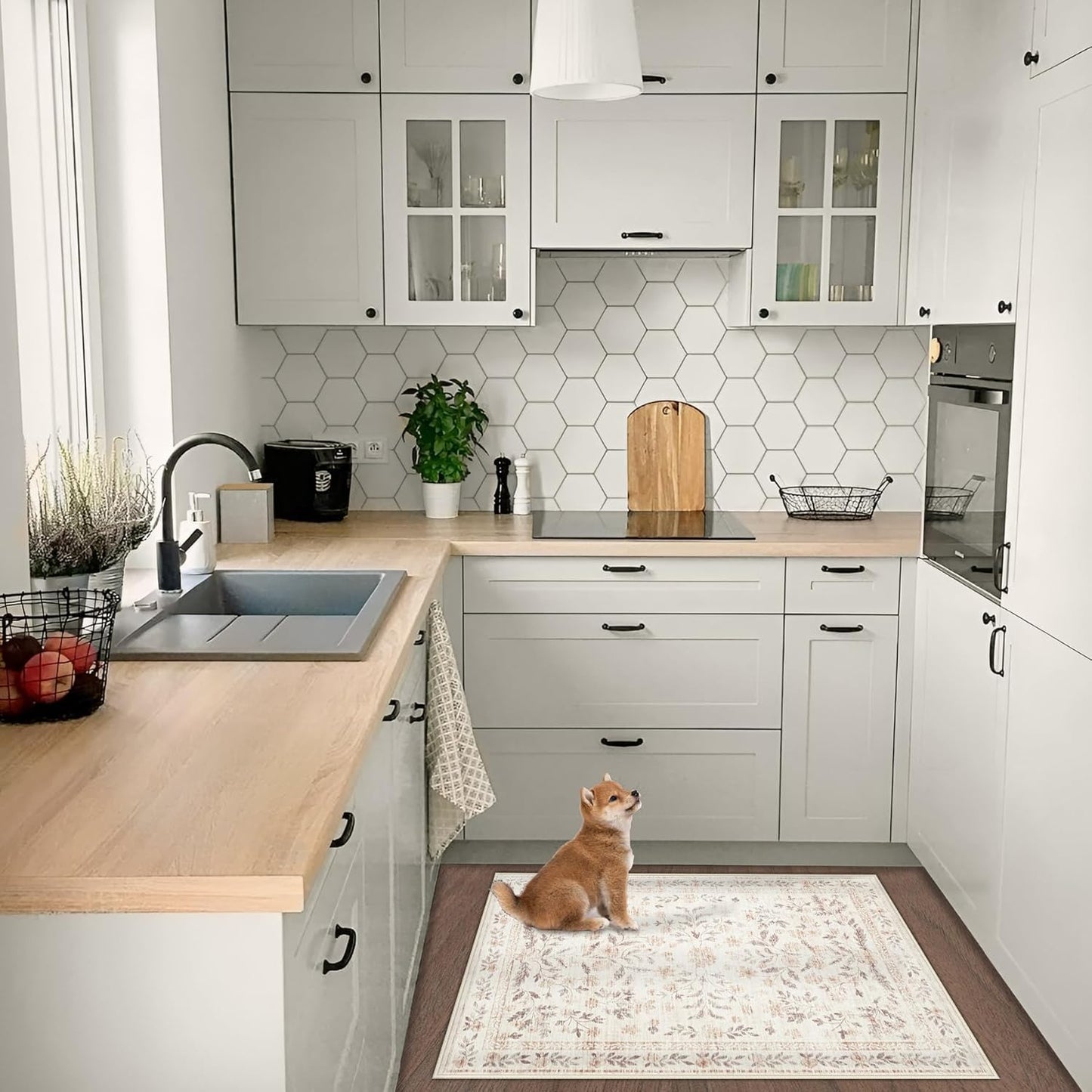 Door Mat Indoor Entrance Rug 2x3, Washable Soft Floral Boho Area Rug Non-Slip Low Pile Small Throw Rugs for Entryway, Kitchen, Entry, Kids Room(2'x3', Floral Beige)