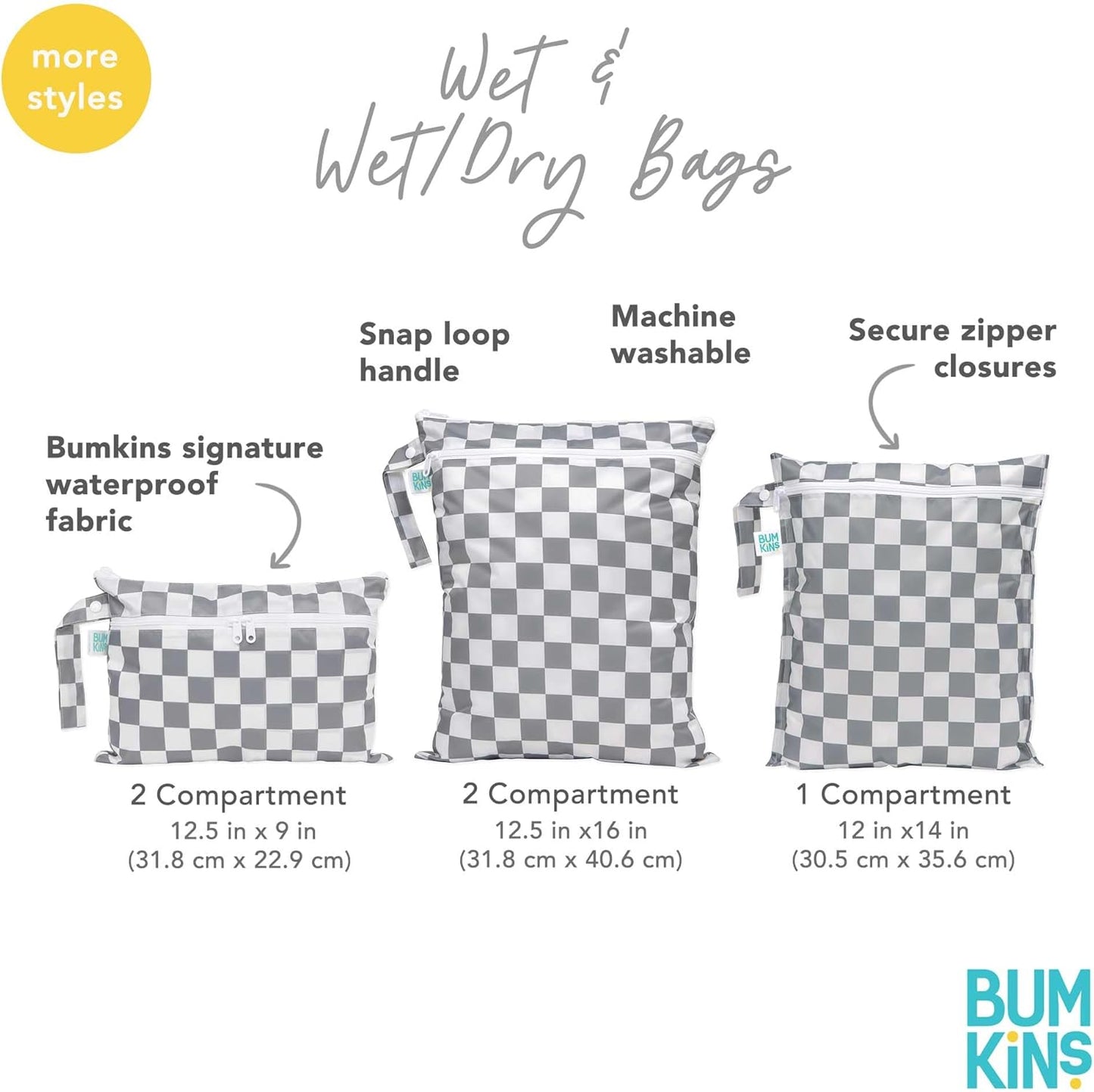 Bumkins - Waterproof Wet Bag - For Baby, Travel, Swim Suit, Cloth Diapers, Pump Parts, Pool, Gym, Toiletry, Strap to Stroller - Reusable & Easy to Clean - 2pk - Floral & Lace