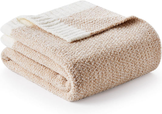 Snuggle Sac Twin Size Beige Blankets for Bed, Super Soft, Warm, Cozy Knit Fuzzy Plush Blankets Oversized for Sofa, Living Room, Heather Beige, 60"x80"