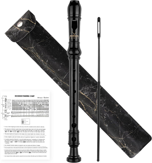 Soprano Recorder 8-Hole Instrument for Beginners Kids Students, Baroque Style C Key Flute with Cleaning Rod & acking Bag for Education & Entertainment-Obsidian