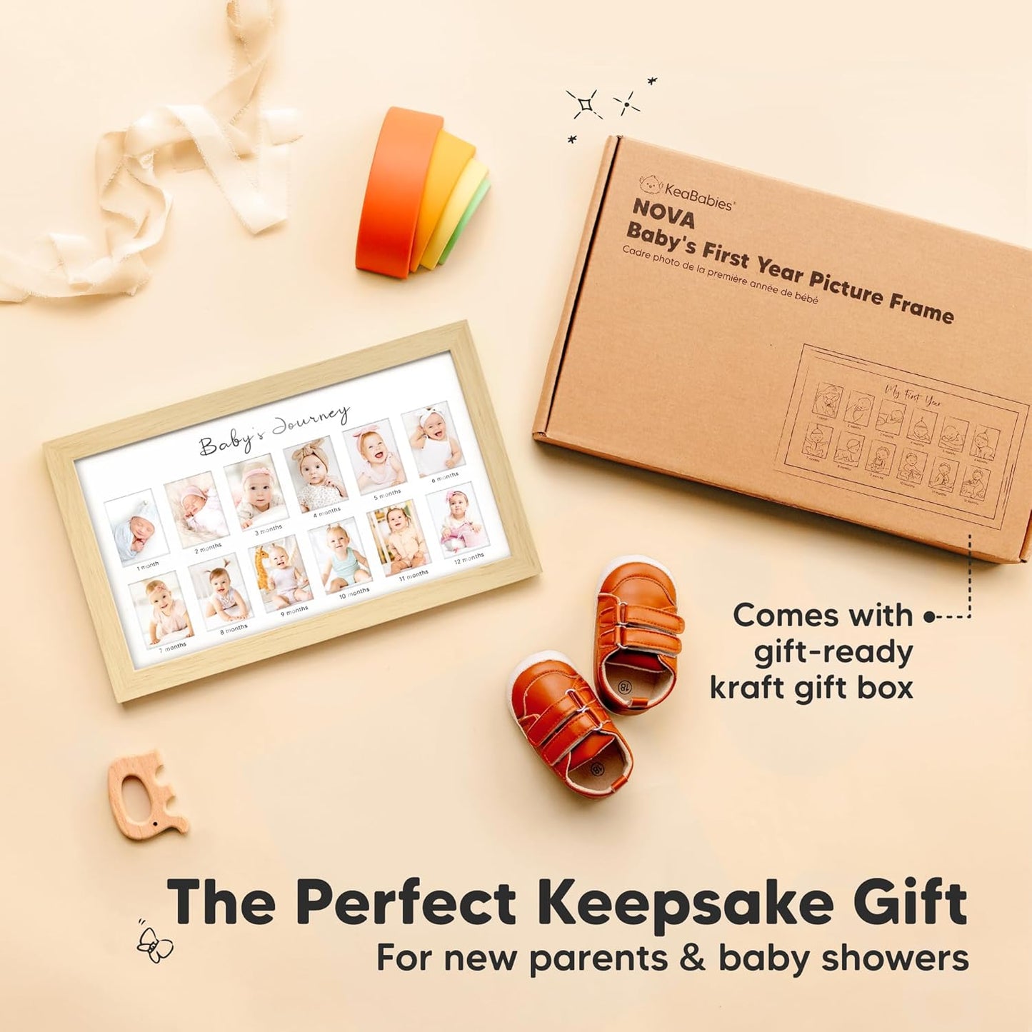 My First Year Photo Frame, 12 Months Baby Picture Frame for Newborn Girl,Boy - Baby Shower Gifts Keepsakes,Monthly Baby's One Year Birthday Milestone,1st Nursery Photo Collage Display Board (Ash Wood)