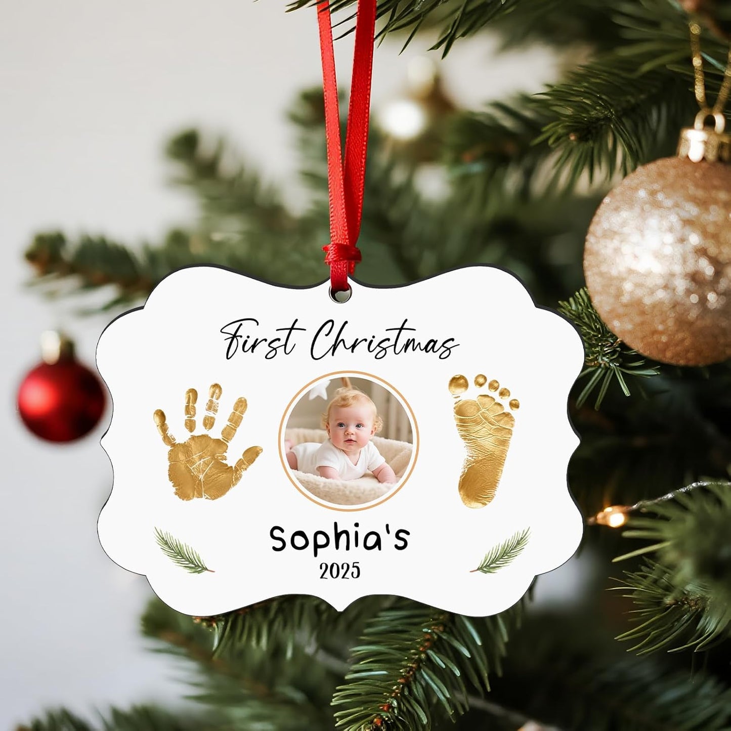 Baby Hand and Footprint Ornament - Baby Frist Christmas Ornament 2025 with Custom Photo, Name, Date - Personalized Baby Gifts, Newborn Keepsake, New Mom Gifts
