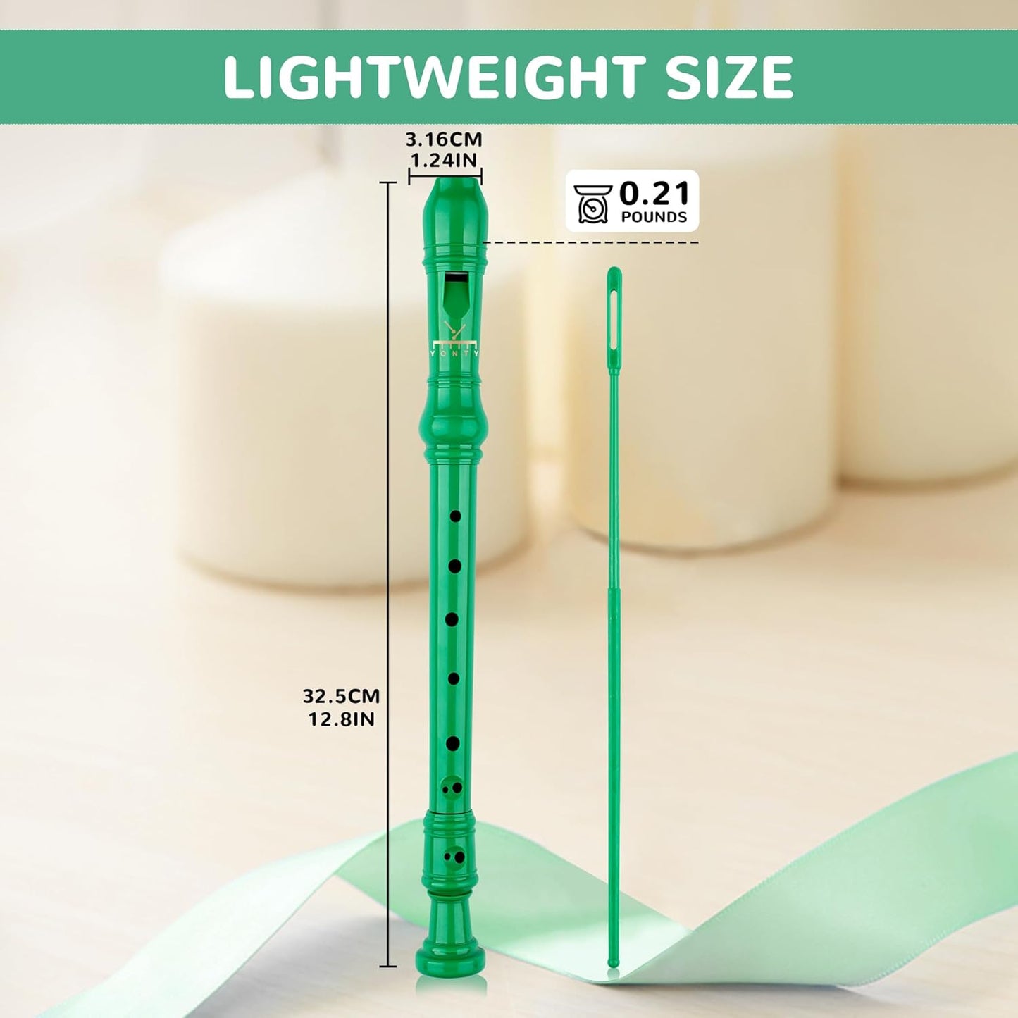 Soprano Recorder 8-Hole Instrument for Beginners Kids Students, German Style C Key Flute with Cleaning Rod & acking Bag for Education & Entertainment - Green