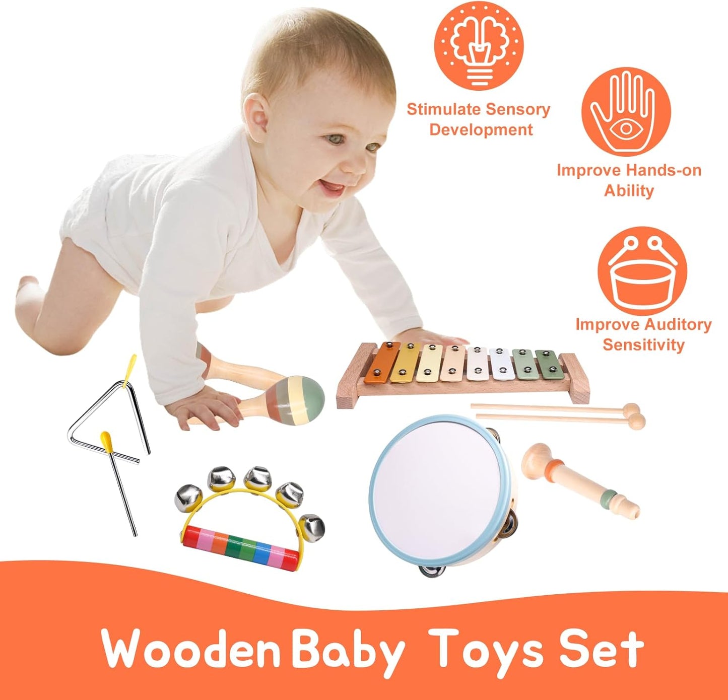 Baby Musical Instruments Set-Montessori Wooden 36 Month Old Baby Musical Toys ,3 4 5 Year Old Baby Girls Boys Birthday Gifts