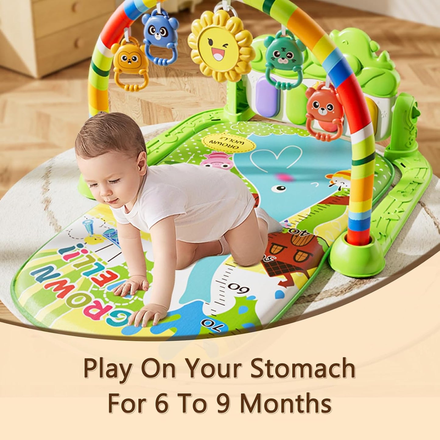 Alive Lovely Baby Gyms Play Mats, Musical Activity Center Baby Piano Gym Mat, Music and Lights Tummy Time Padded Mat for Newborn Newborn 0 to 3 6 9 12 Months