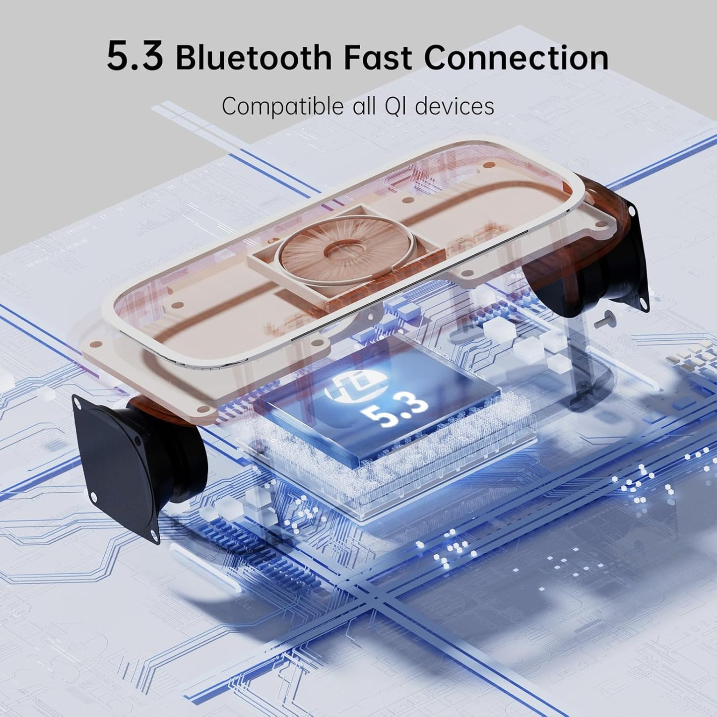 LOVME Alarm Clock Bluetooth Speaker for Bedroom, Bluetooth Stereo Sound Speaker, Fast 15W Wireless Charger, Dimmer, Night Light for Heavy Sleepers, Gift Set, Bedside(Black)