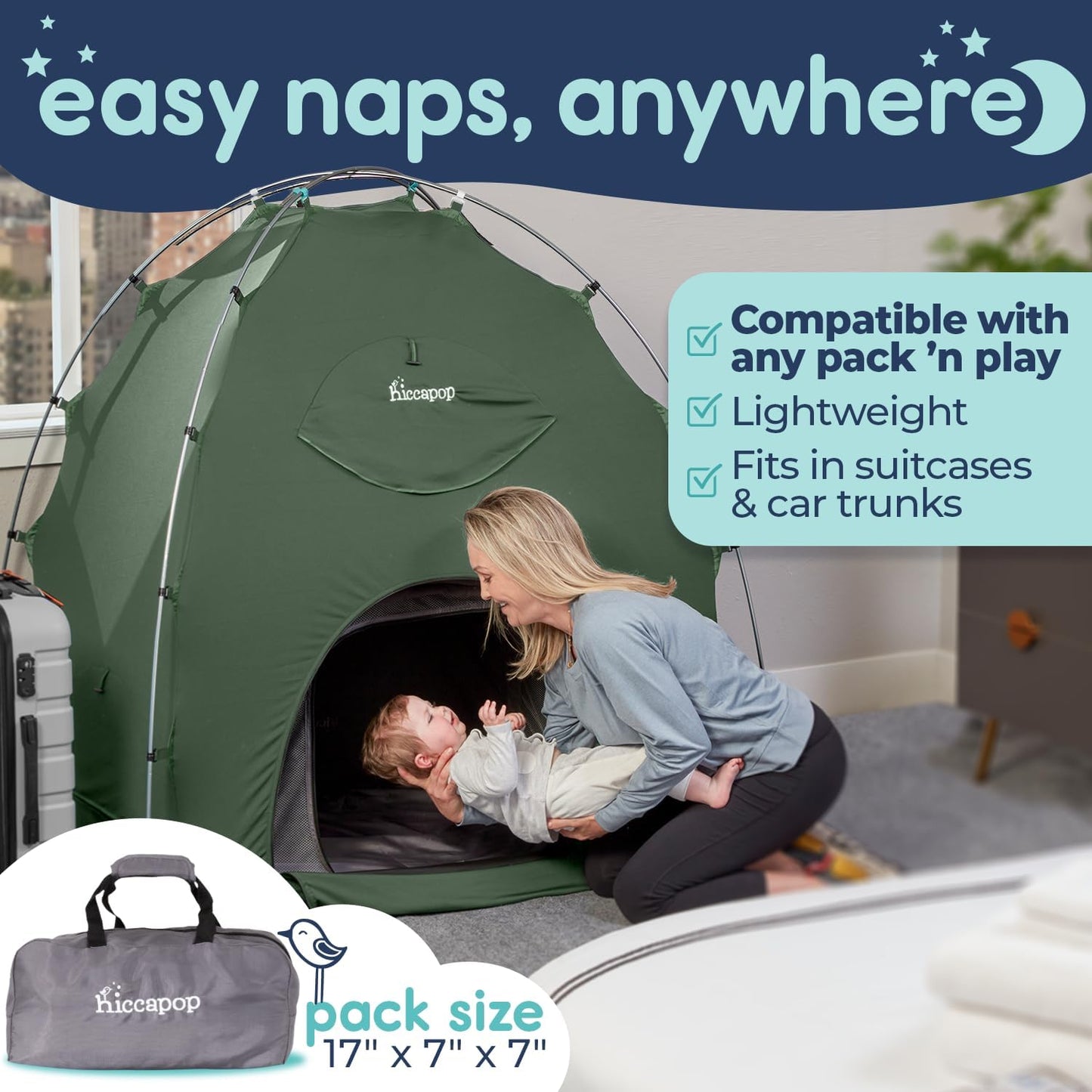 Hiccapop Daydreamer Blackout Tent for Pack and Play, Patented Portable Crib Tent, Blackout Canopy Crib Cover, Sleep Pod for Kids