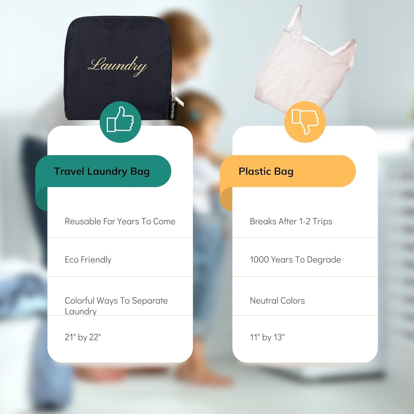 Travel Fanatics Black Travel Laundry Bag for Dirty Clothes - Compact, Durable & Spacious Travel Essential