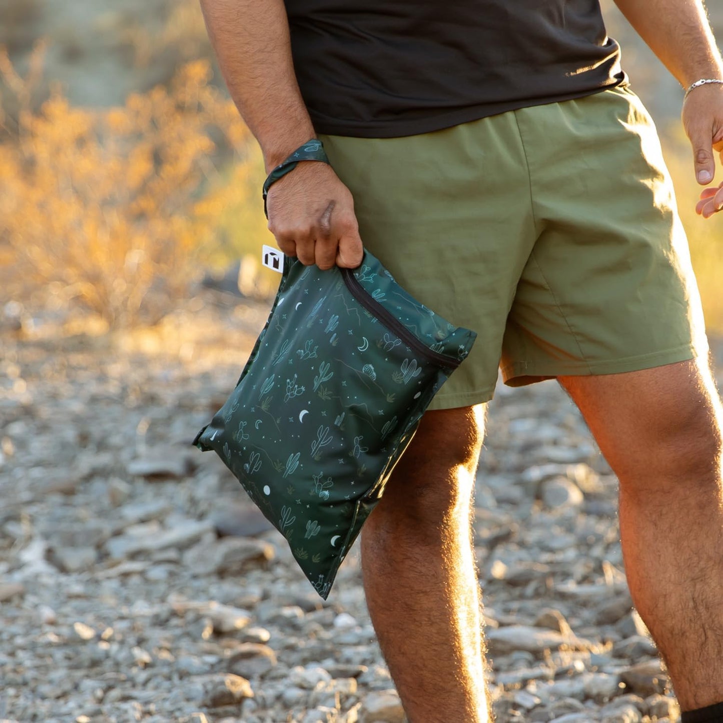 Bumkins Roamio - Waterproof Wet Bag - For Baby, Travel, Swim Suit, Cloth Diapers, Pump Parts, Pool, Gym, Toiletry, Strap to Stroller - Reusable & Easy to Clean - 2pk - Dk Green & Gray