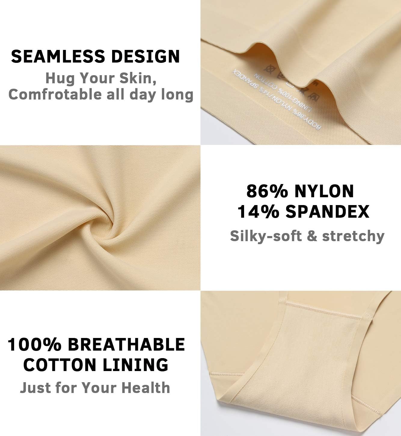 Wealurre Seamless Underwear for Women No Show Panties Soft Stretch Hipster Bikini Underwears 5-Pack