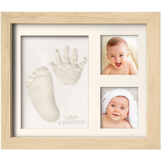 Baby Hand and Footprint Kit - Quick Dry Clay Baby Footprint Kit, Newborn Keepsake, Nursery Picture Frame for Boys, Girls, Personalized Gifts for Shower & Registry, New Mom Gift (Ash Wood)