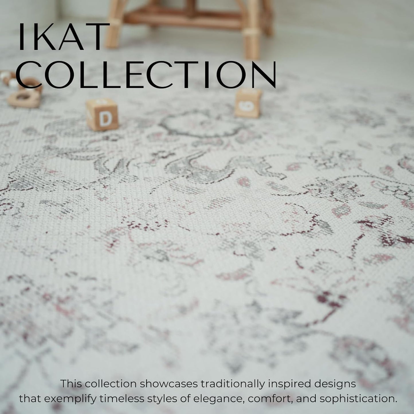 Baby Care Soft Rug (Prestige, Ikat - Tebriz) 98'' x 59'' Original One-Piece Reversible Rollable Waterproof Play Mat for Infants, Babies, Toddler, and Kids