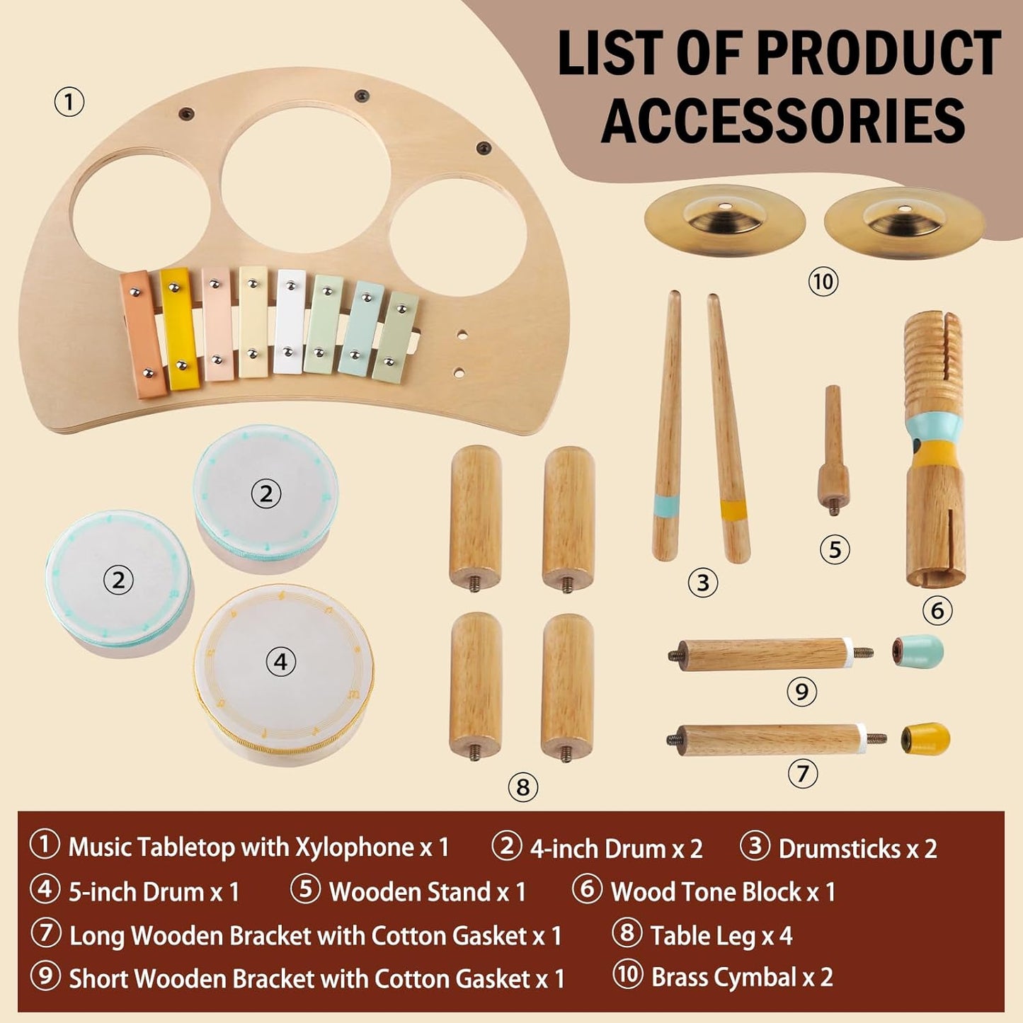 Toddlers Drum Set Toys for 1 Year Old Boy Girls,Baby Drum with Xylophone for Toddlers 1-3,Musical Instruments, Kids Wooden Montessori Toys (Wood)