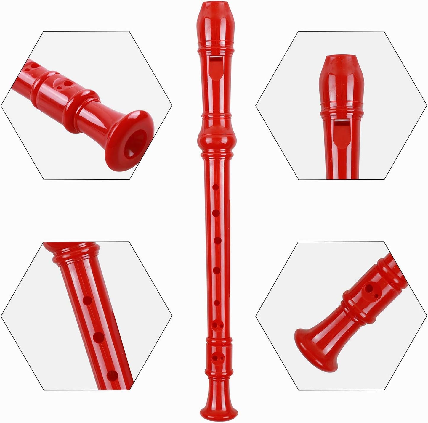 Soprano Recorder Descant Flauta Recorder 8 Hole ABS Clarinet German Style Treble flute C Key With Fingering Chart Instructions with Cleaning Rod Bag 3 Pack