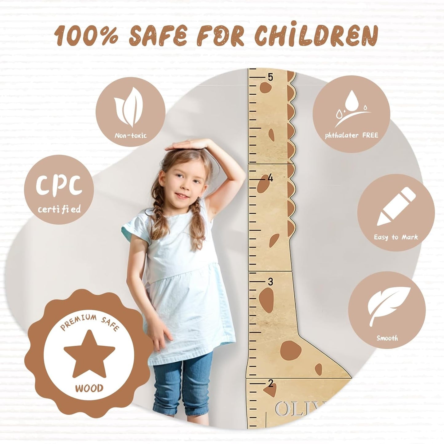 Personalized Name Kids Growth Chart for Wall, Cute Giraffe Wooden Growth Chart Kids Height Chart, Wall Measurement for Kids, Height Chart for Wall, Growth Ruler for Children