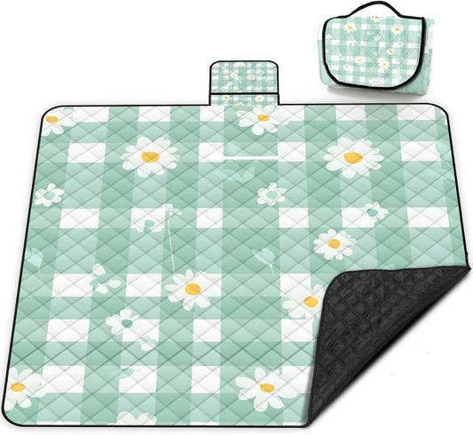 Extra Large Picnic Blanket Waterproof,80"x 80"Foldable Machine Washable Beach Blanket,Outdoor Blanket for 6-8 Adults,Suitable for Indoor Crawling,Park Beach,Camping,Hiking,Family Travel(Light green)