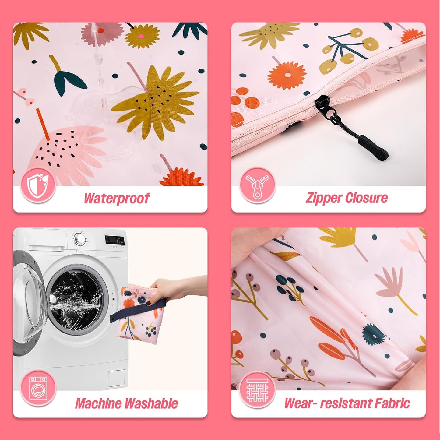 MissBoy Laundry Bags, 2 Pack Waterproof Travel Laundry Bag, Reusable and Washable Dirty Clothes Storage Bag with Zip Closure for Home, Travel, Camping, Caravan, Dormitory, 24"x17"