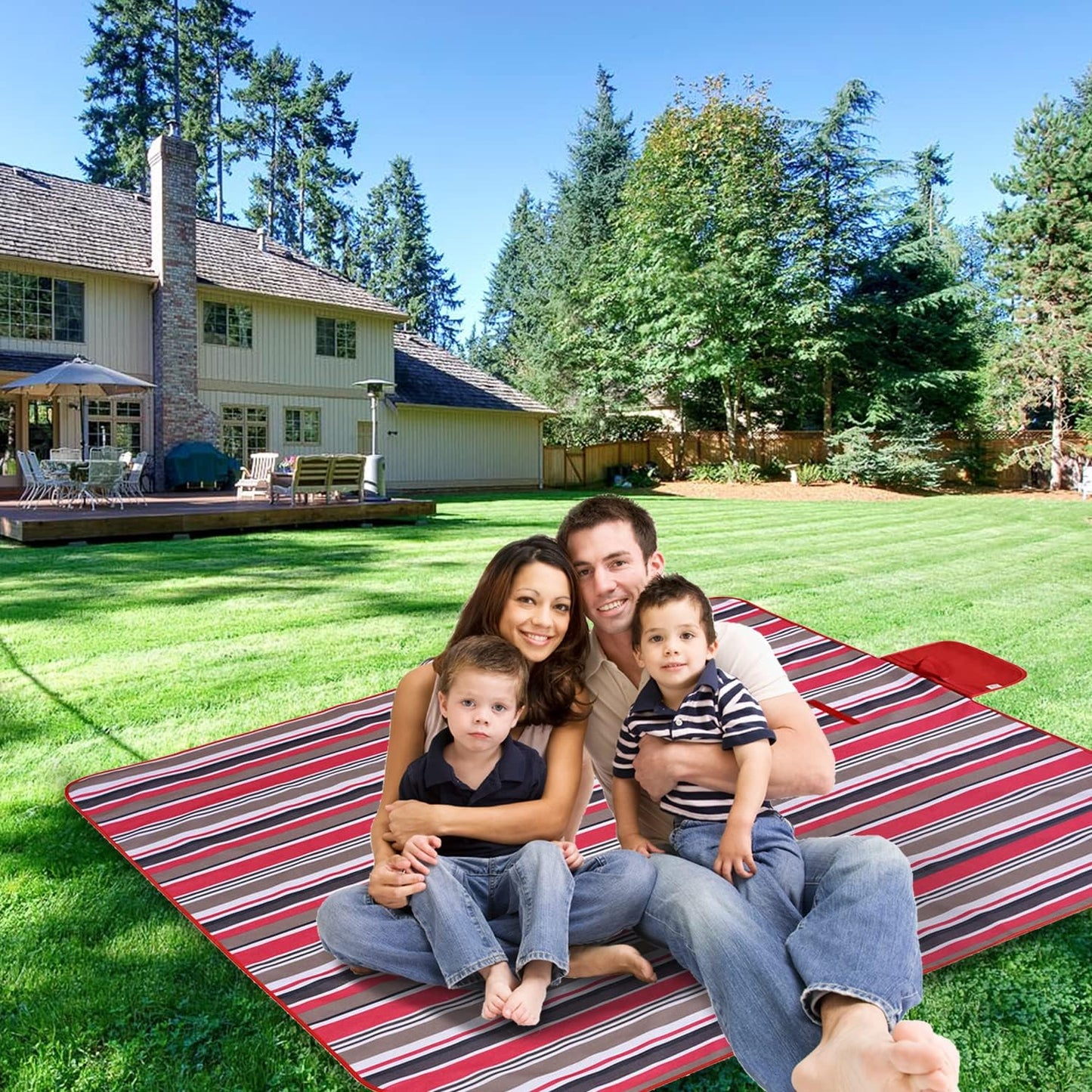 Beach Blanket Picnic Mat Sandproof Waterproof Extra Large Outdoor Camping Blanket Foldable Portable Picnic Mat for Travel Hiking Music Festival Park Lawn Grass Red Lines