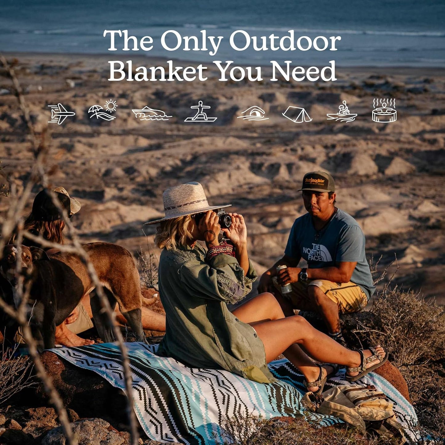 Nomadix Festival Blanket - Perfect for Picnics, Camping, & Lawn Seating - Plush Top & Water Resistant Base - Made with Post Consumer Recycled Materials - Barton Blue - 60x70