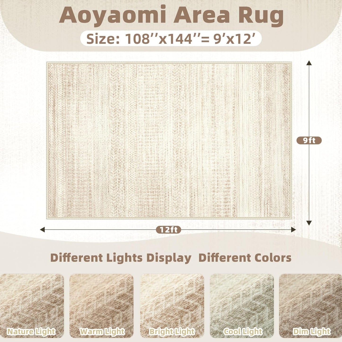 Large Living Room Area Rug 9x12, Machine Washable Vintage Boho Moroccan Rugs Geometric Neutral Rug Non-Shedding Low Pile Distressed Farmhouse Carpet for Bedroom Dining Table Office(9'x12',Ivory Beige)