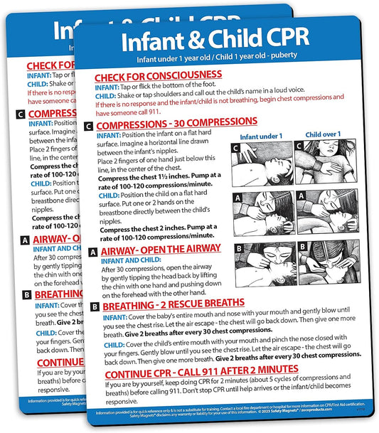 Safety Magnets by ZOCO – Infant and Child CPR Magnet (2-Pack) – 5"x7" Emergency First Aid Guide with Step-by-Step Instructions – CPR Reference for Homes, Daycares, Schools, and Parents