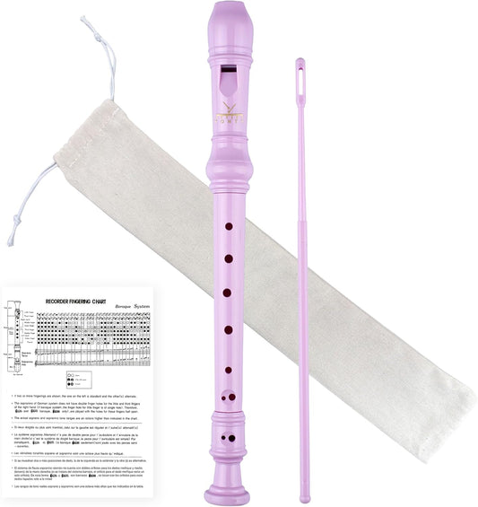 Soprano Recorder 8-Hole Instrument for Beginners Kids Students, German Style C Key Flute with Cleaning Rod & acking Bag for Education & Entertainment - Pink