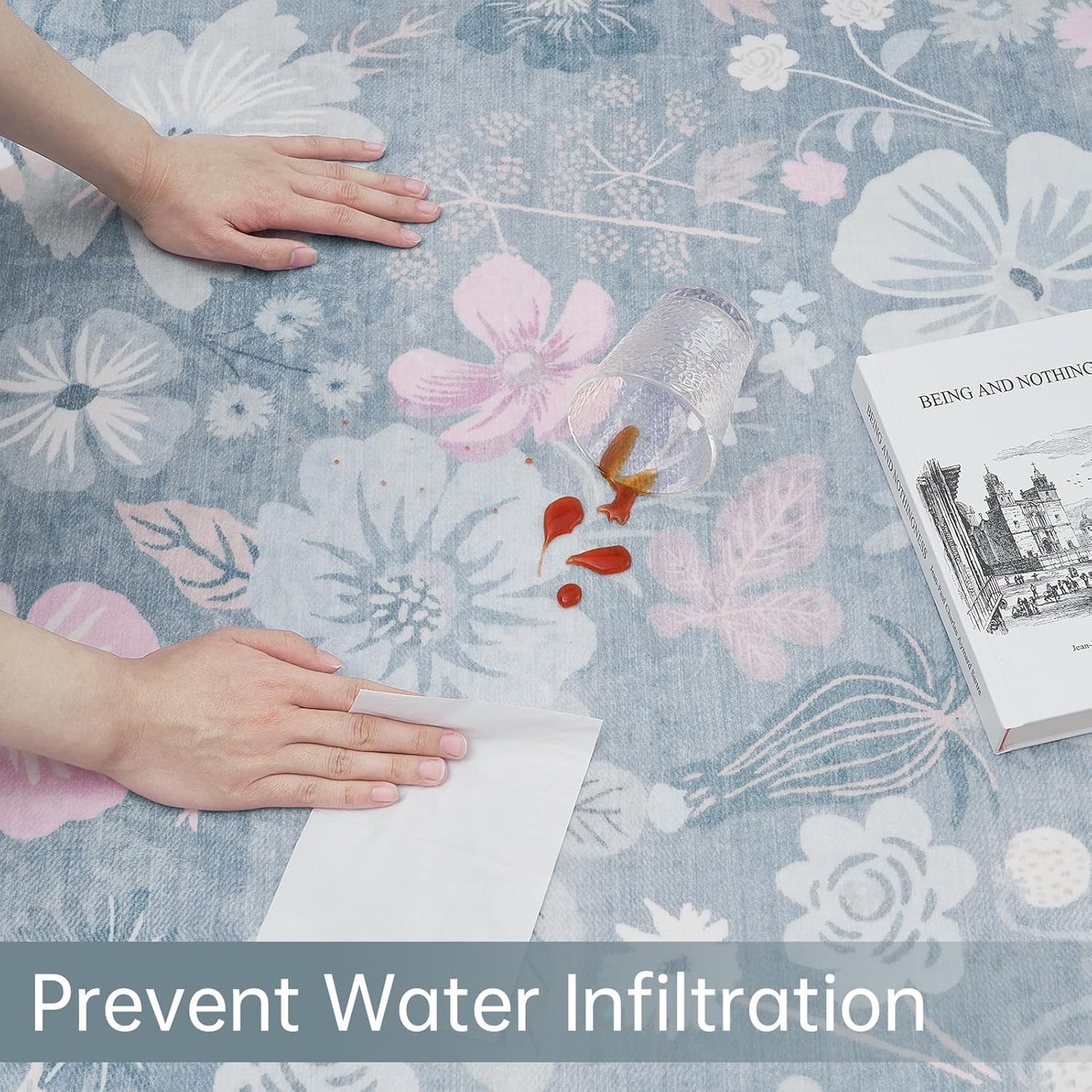 Blue Area Rugs for Living Room 4x6 Washable Low Pile Non Slip Stain Resistant Vintage Euro Floral Soft Faux Fur Carpet Rug for Living Room Bedroom Patio Dining Room Home Office Nursery Kids Room