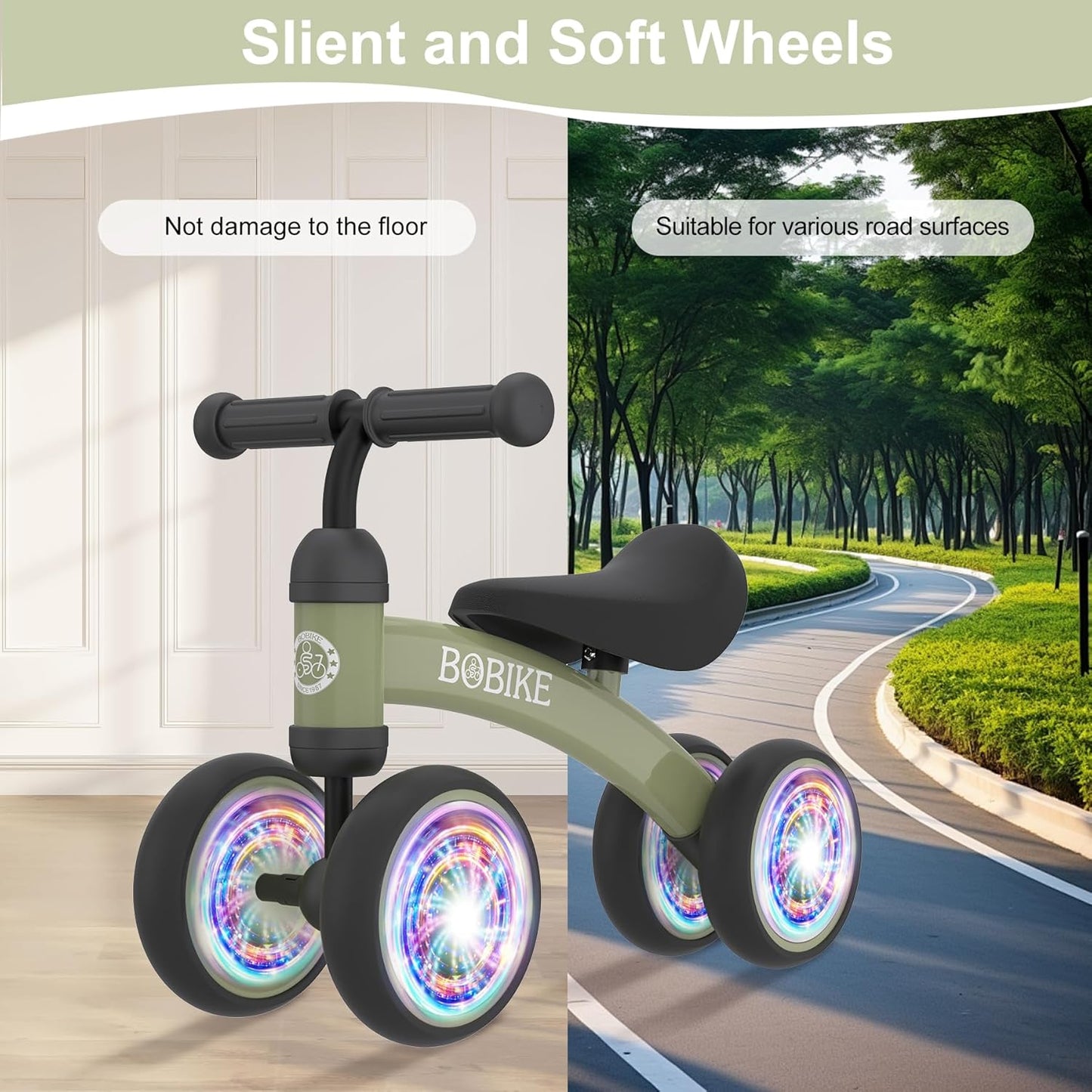 Baby Balance Bike Toys for 12-36 Months Kids Toy Boy and Girls Gifts Toddler Best First Birthday Gift Children Walker No Pedal Infant 4 Wheels Bicycle (Colorful, Deep Green-Light)