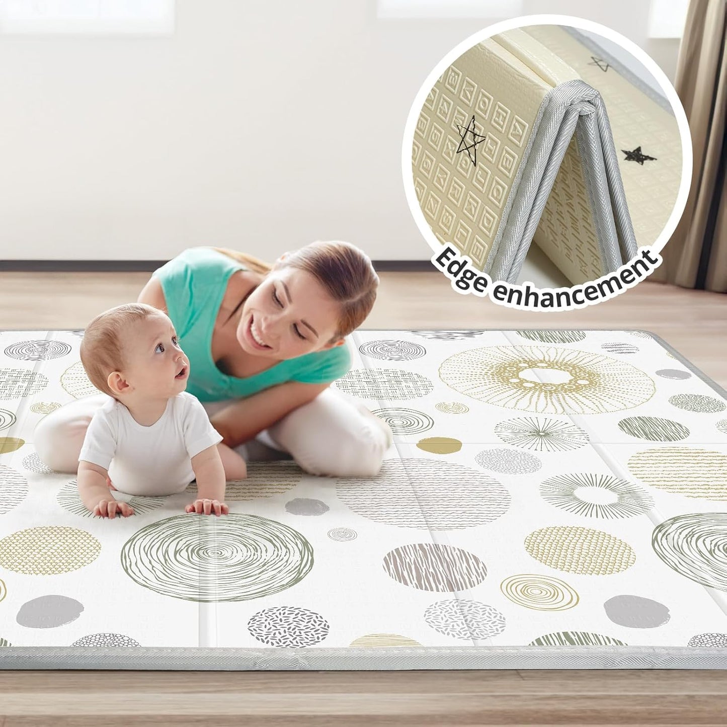 Foldable Baby Play Mat, PIGLOG 0.6 inch Waterproof Playmats for Babies and Toddlers Kids, Safe Foam Playmat for Tummy Time, 50“x50” Playpen Mat, Reversible Portable Baby Floor Mat for Infant, Circle